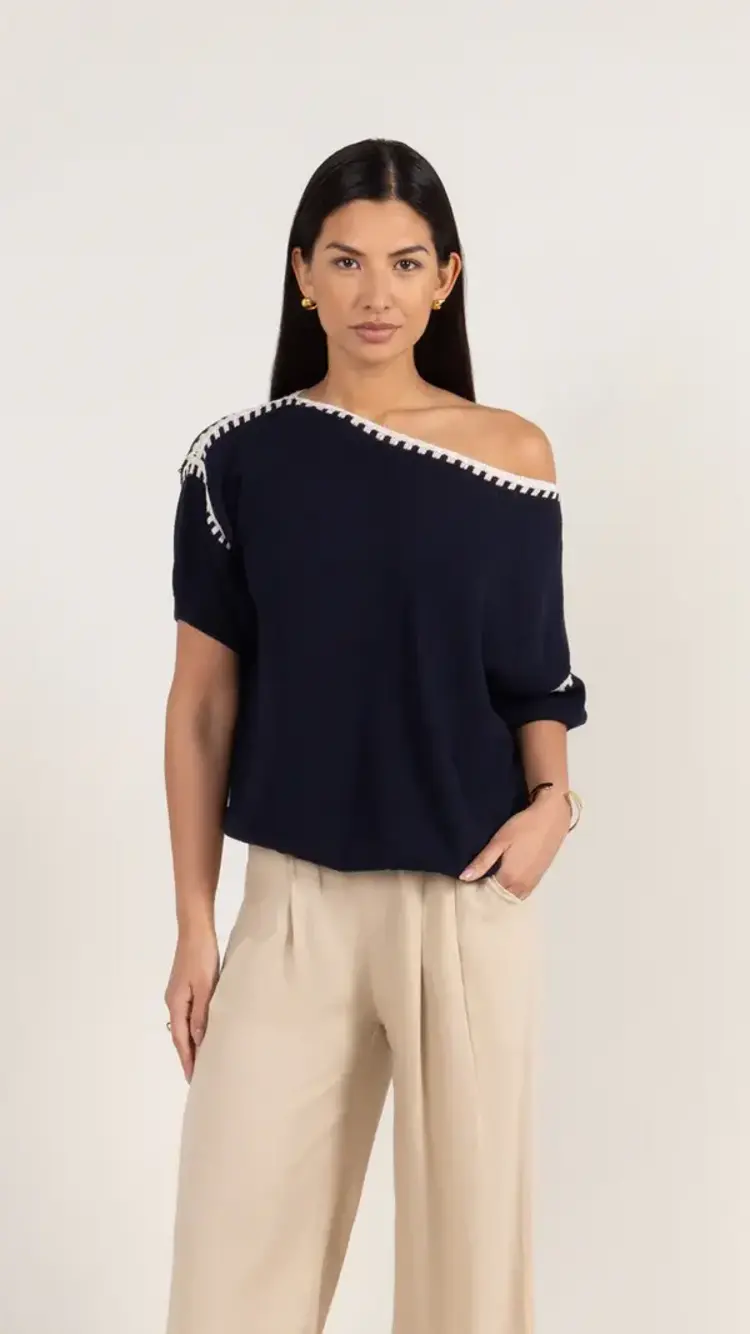 Charli London Billie Short Sleeve Cotton Knit Deep Blue