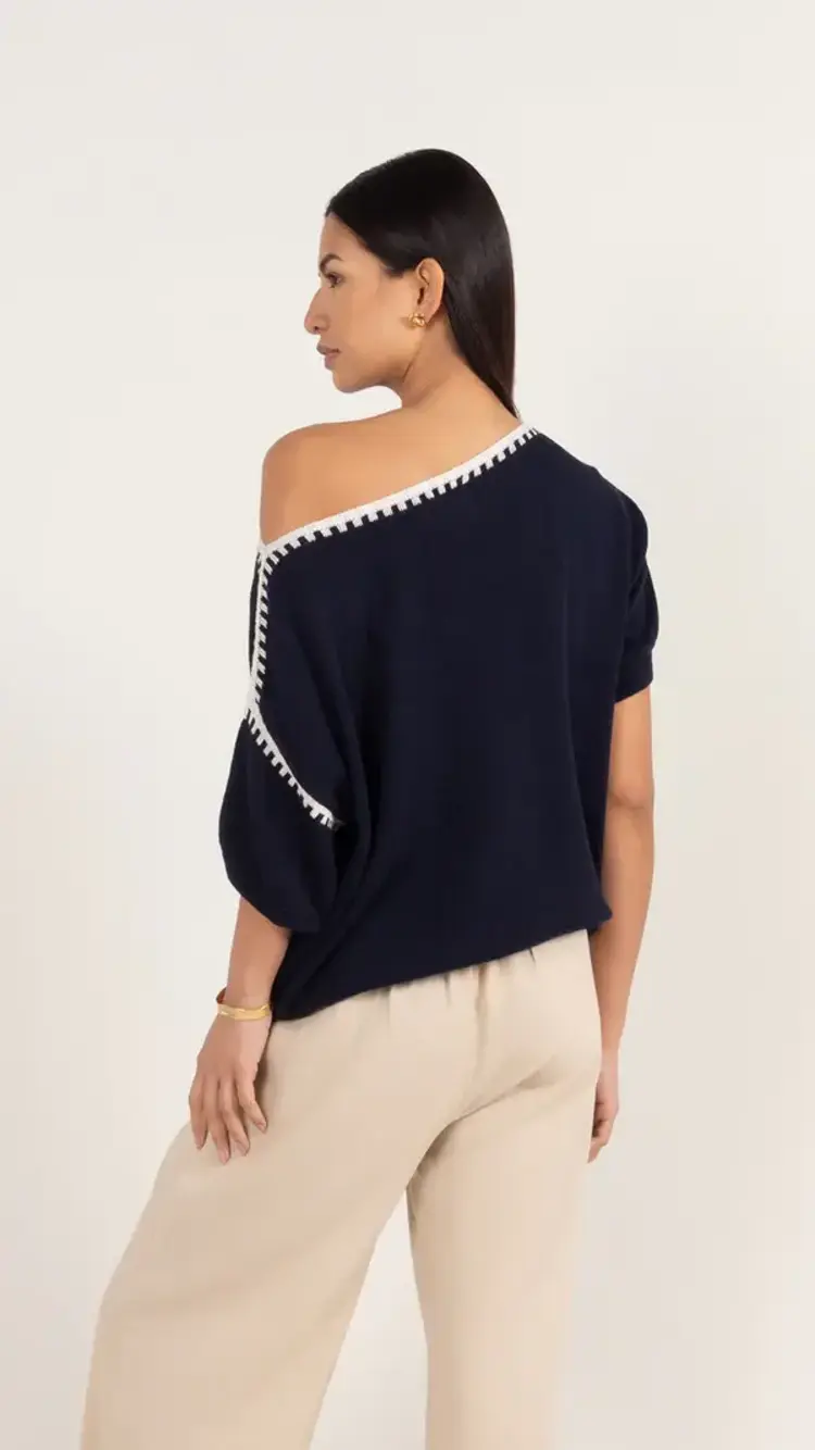 Charli London Billie Short Sleeve Cotton Knit Deep Blue