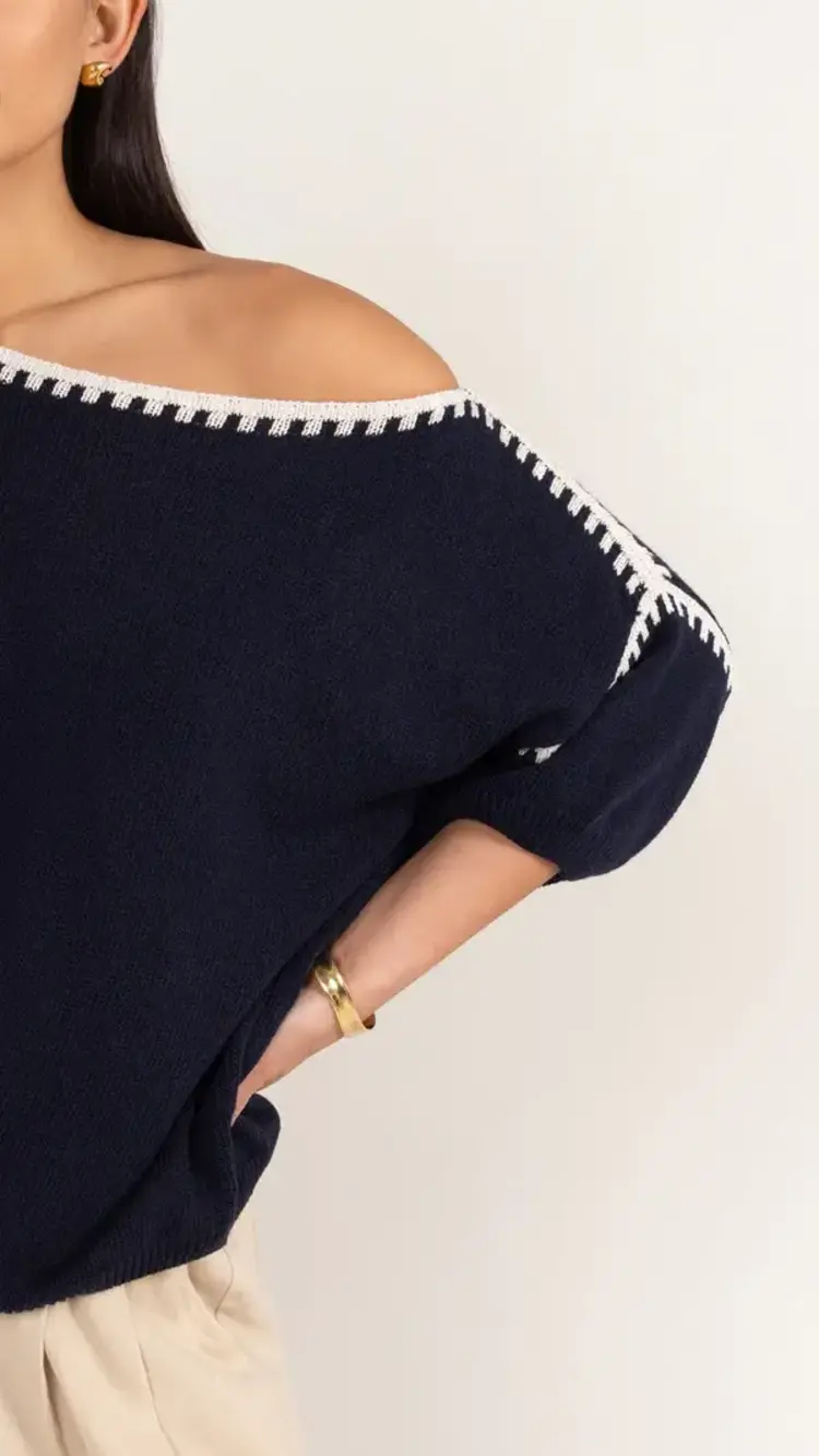 Charli London Billie Short Sleeve Cotton Knit Deep Blue