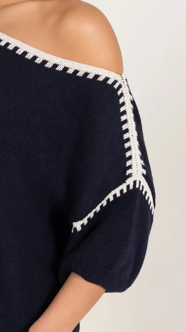 Charli London Billie Short Sleeve Cotton Knit Deep Blue