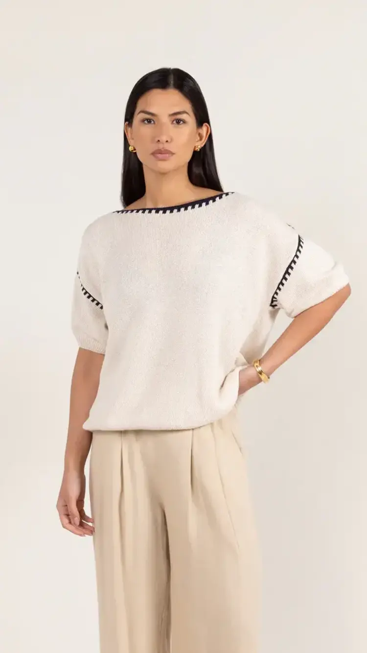 Charli London Billie Short Sleeve Cotton Knit Ecru