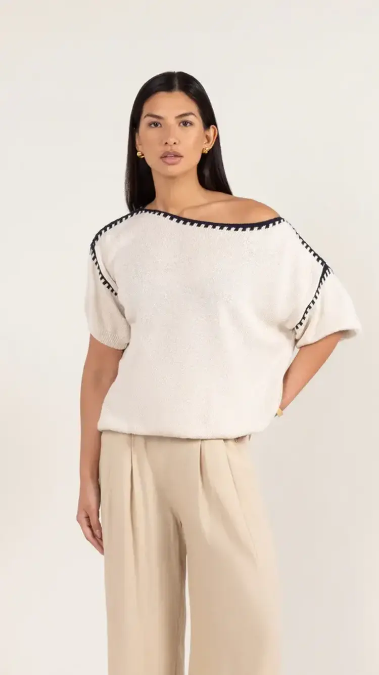 Charli London Billie Short Sleeve Cotton Knit Ecru