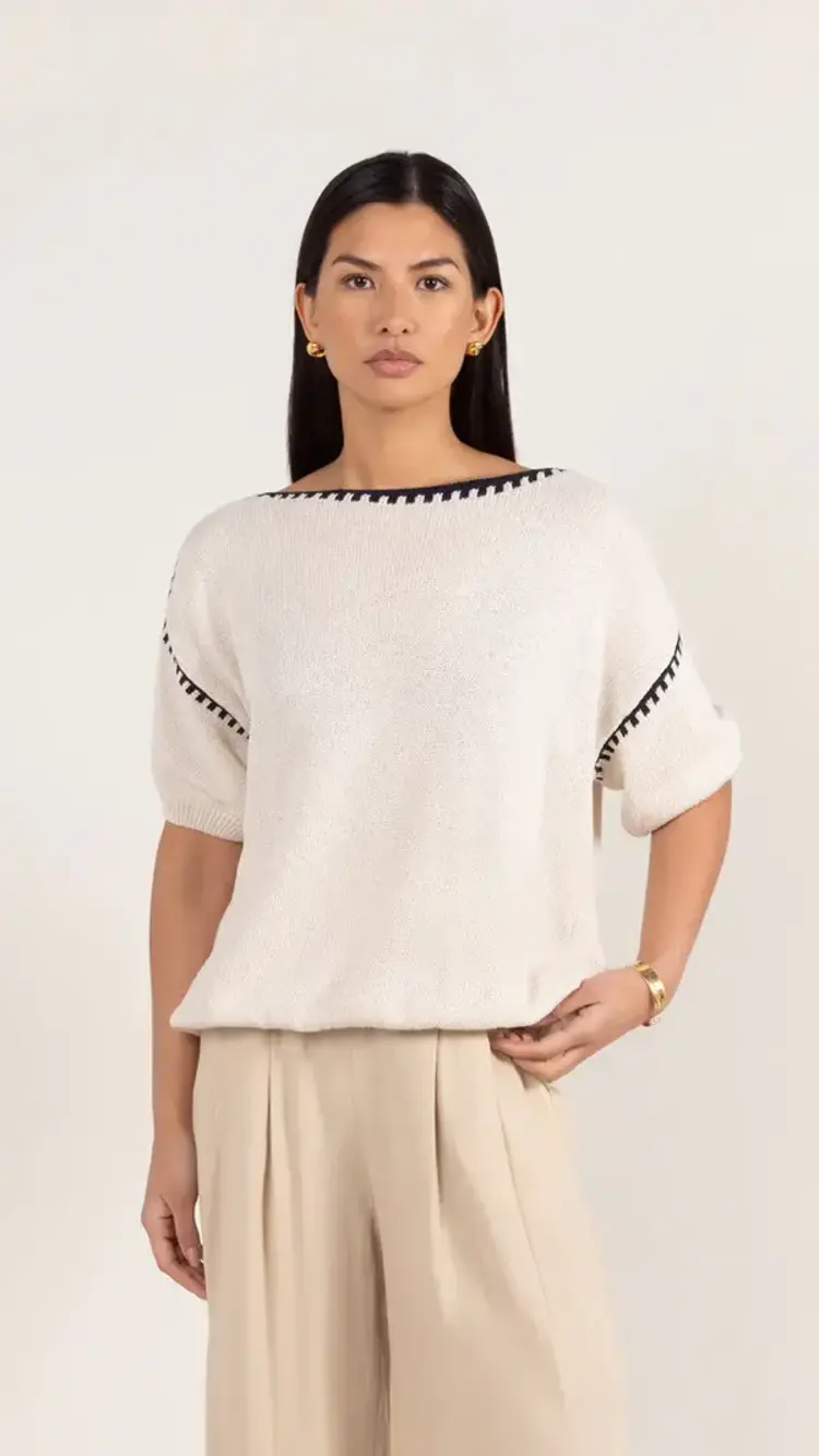 Charli London Billie Short Sleeve Cotton Knit Ecru