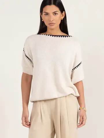Charli London Billie Short Sleeve Cotton Knit Ecru