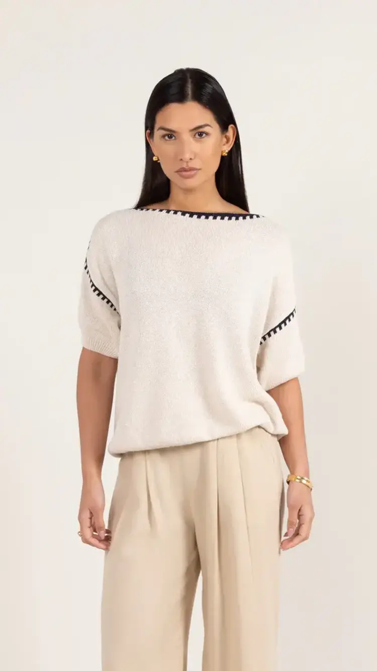 Charli London Billie Short Sleeve Cotton Knit Ecru