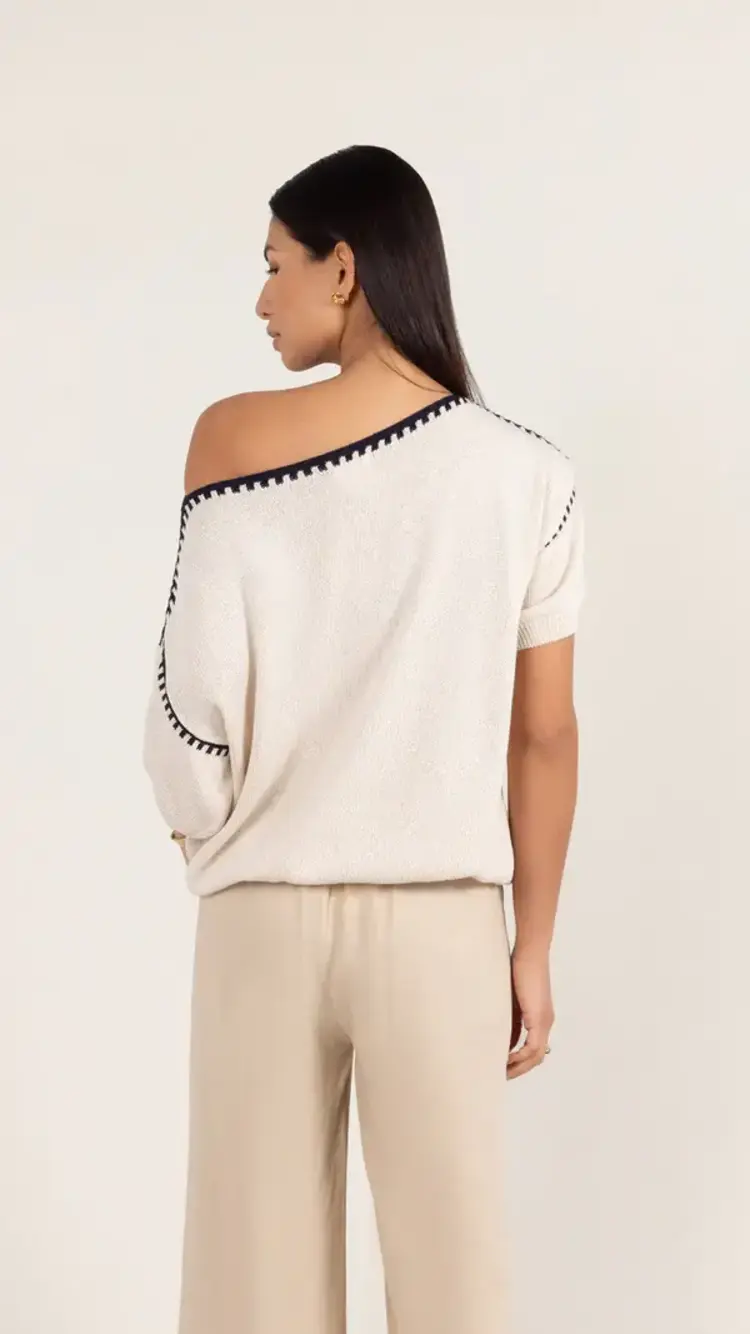 Charli London Billie Short Sleeve Cotton Knit Ecru