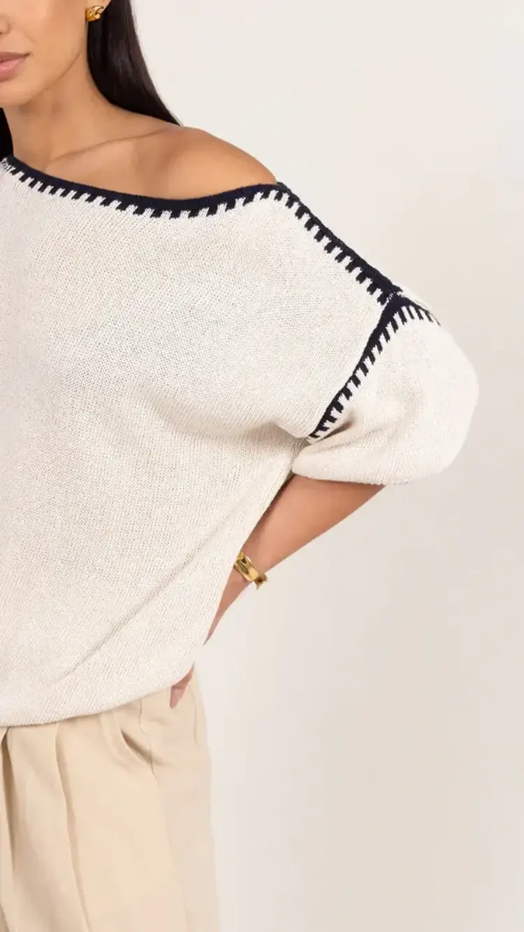 Charli London Billie Short Sleeve Cotton Knit Ecru