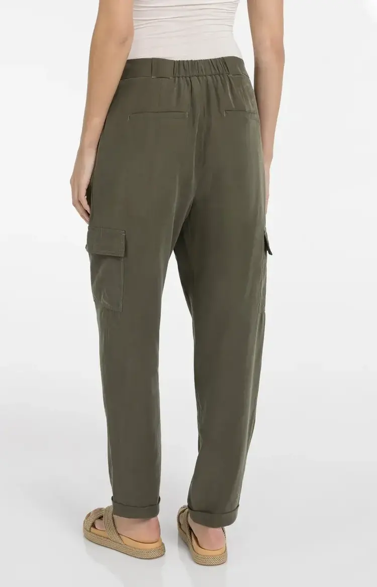 Yaya Woven Straight Leg Cargo Trousers with Pleats Army Green