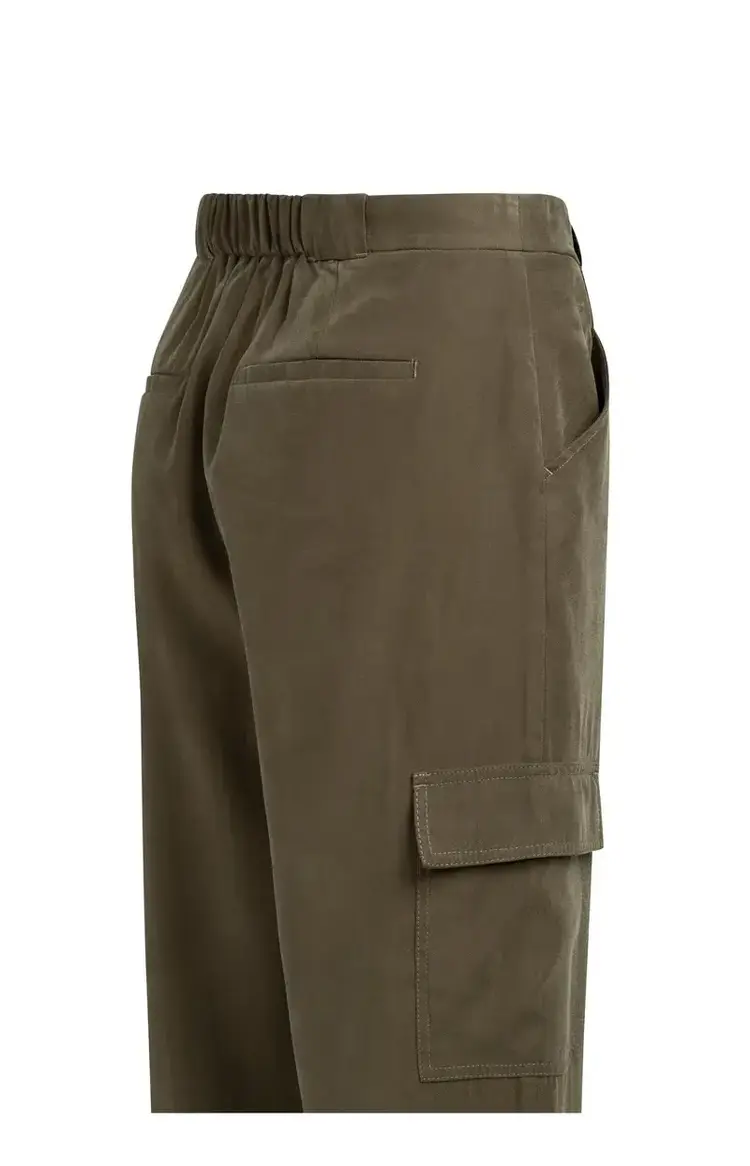 Yaya Woven Straight Leg Cargo Trousers with Pleats Army Green