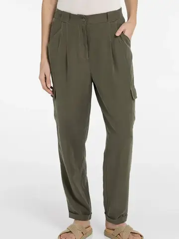 Yaya Woven Straight Leg Cargo Trousers with Pleats Army Green
