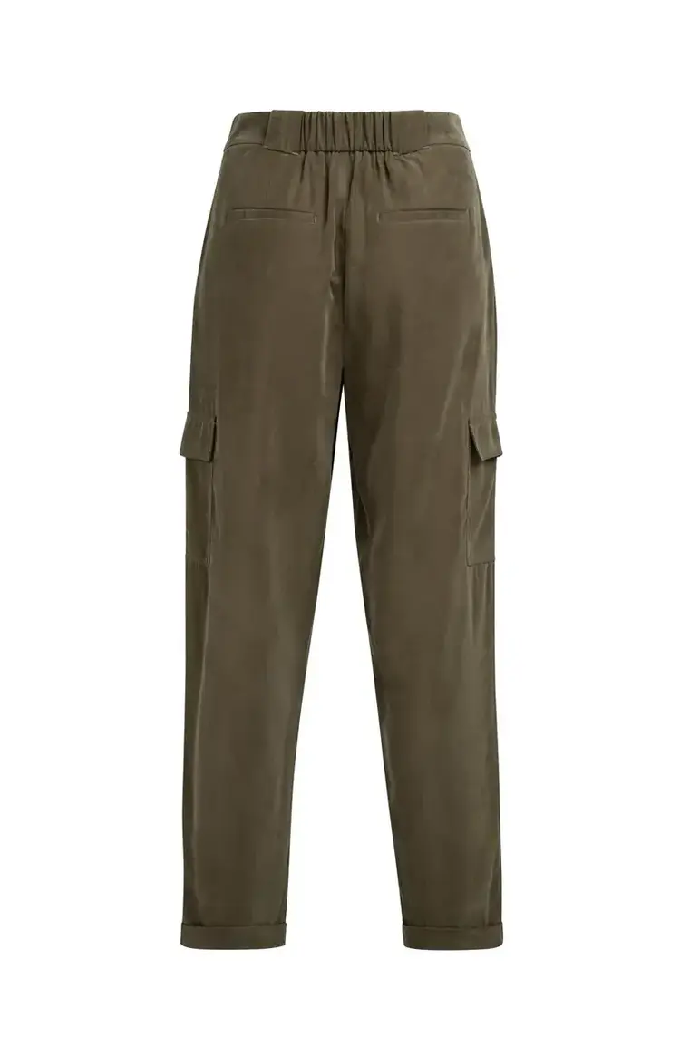 Yaya Woven Straight Leg Cargo Trousers with Pleats Army Green
