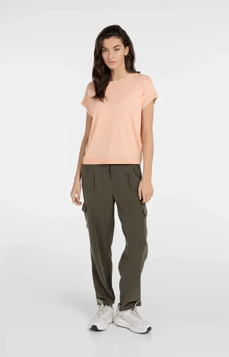 Yaya Woven Straight Leg Cargo Trousers with Pleats Army Green