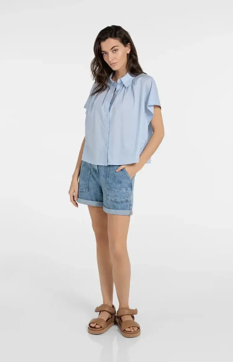 Yaya Loose Fit Worker Shorts Mid Blue Denim