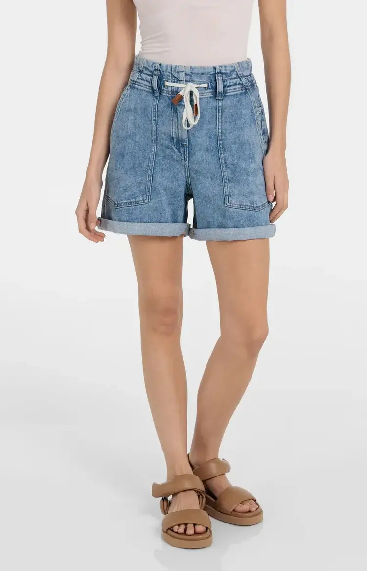 Yaya Loose Fit Worker Shorts Mid Blue Denim
