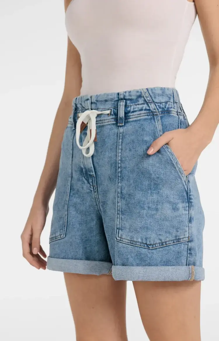 Yaya Loose Fit Worker Shorts Mid Blue Denim