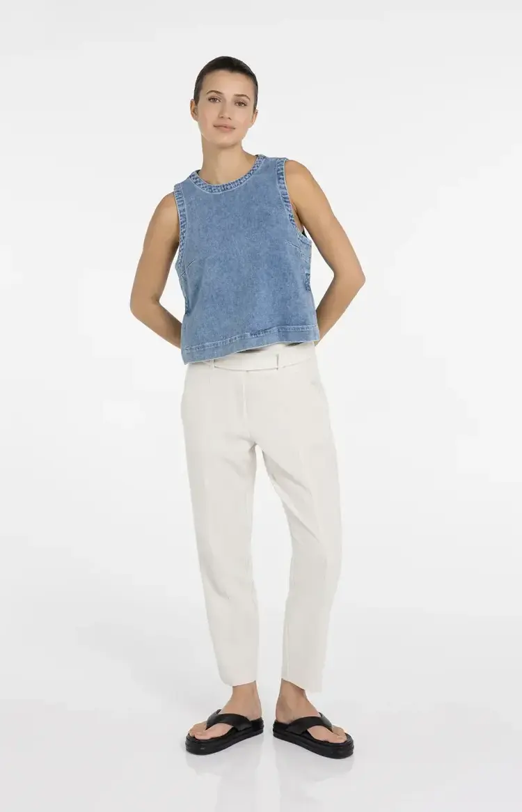 Yaya Sleeveless Loose Fit Denim Top Mid Blue Denim