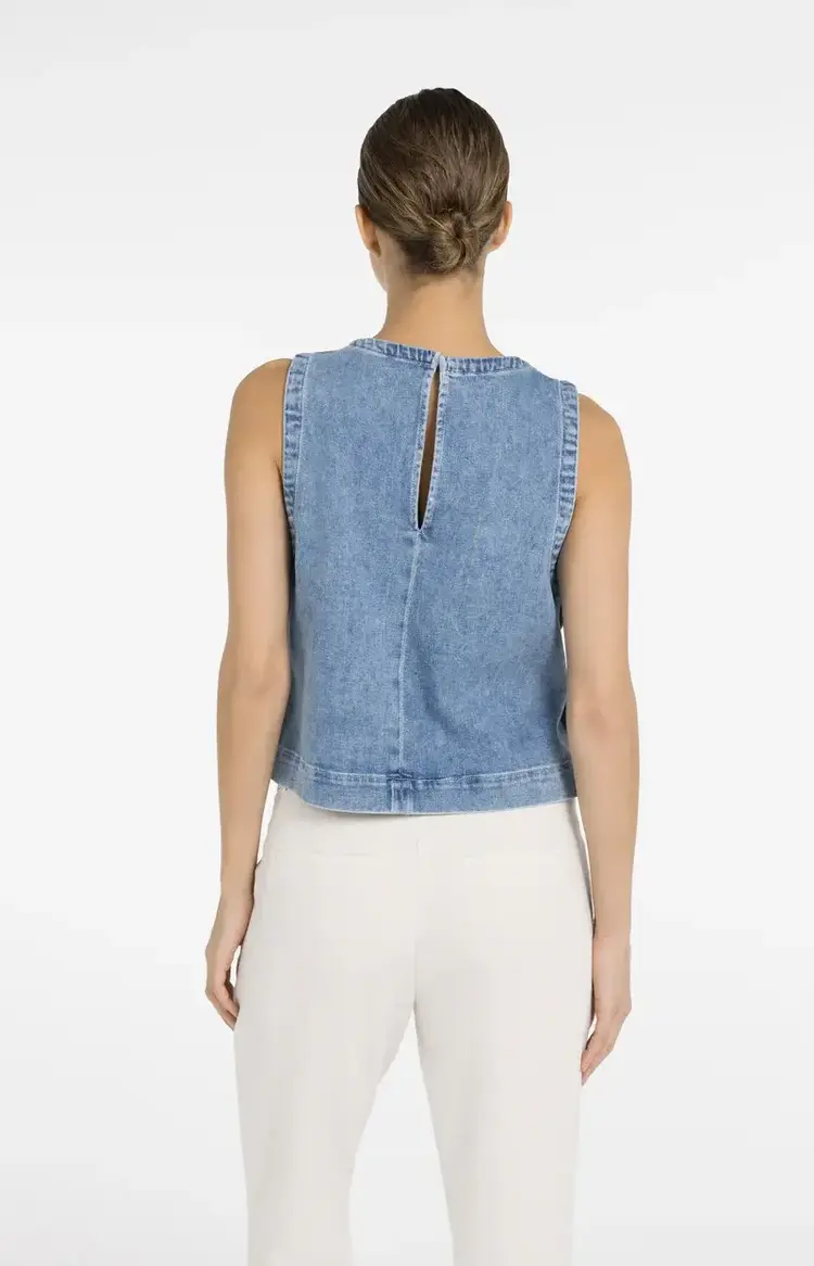 Yaya Sleeveless Loose Fit Denim Top Mid Blue Denim