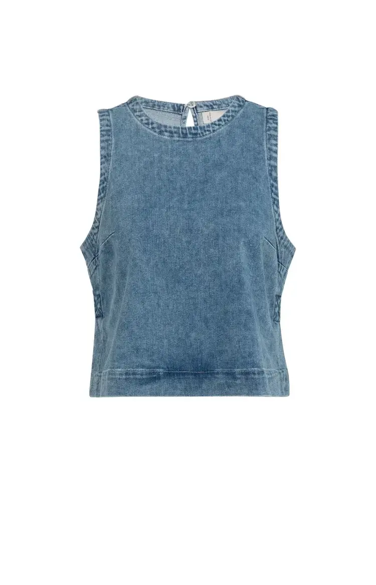 Yaya Sleeveless Loose Fit Denim Top Mid Blue Denim