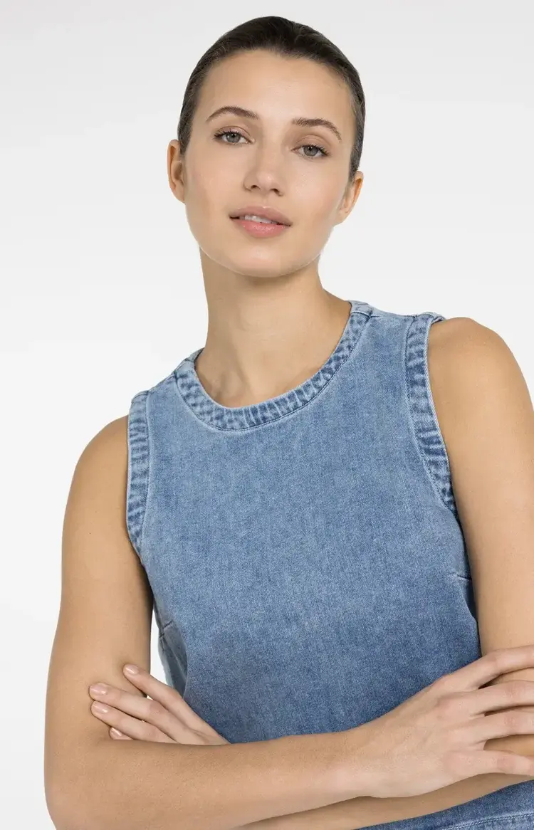 Yaya Sleeveless Loose Fit Denim Top Mid Blue Denim