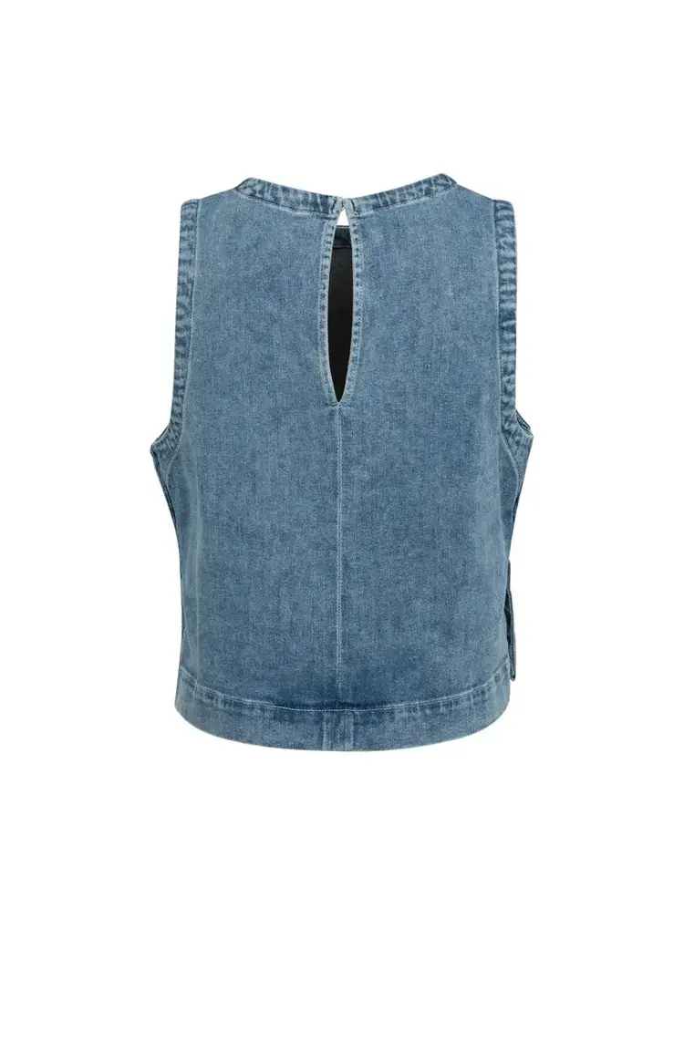 Yaya Sleeveless Loose Fit Denim Top Mid Blue Denim