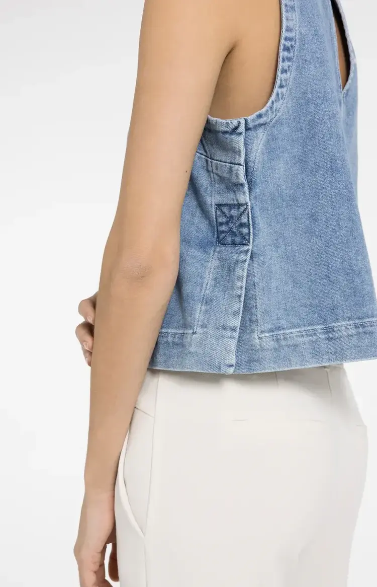 Yaya Sleeveless Loose Fit Denim Top Mid Blue Denim