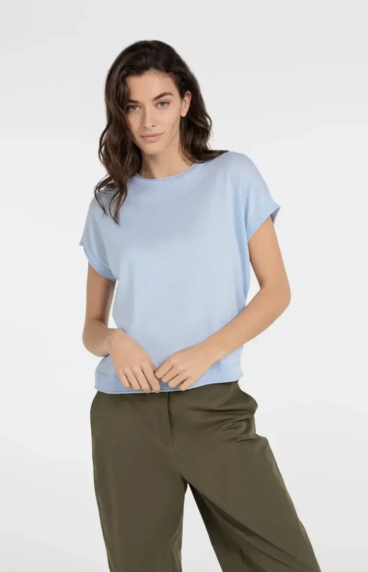 Yaya Knitted Sweater With Rolled Edges Light Blue Melange