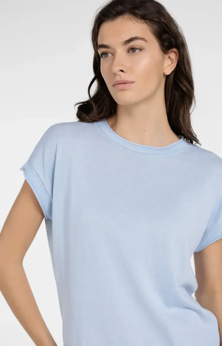 Yaya Knitted Sweater With Rolled Edges Light Blue Melange