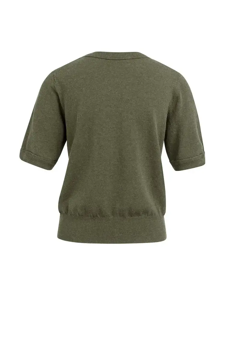 Yaya Short Sleeve Sweater with Details Army Green Melange