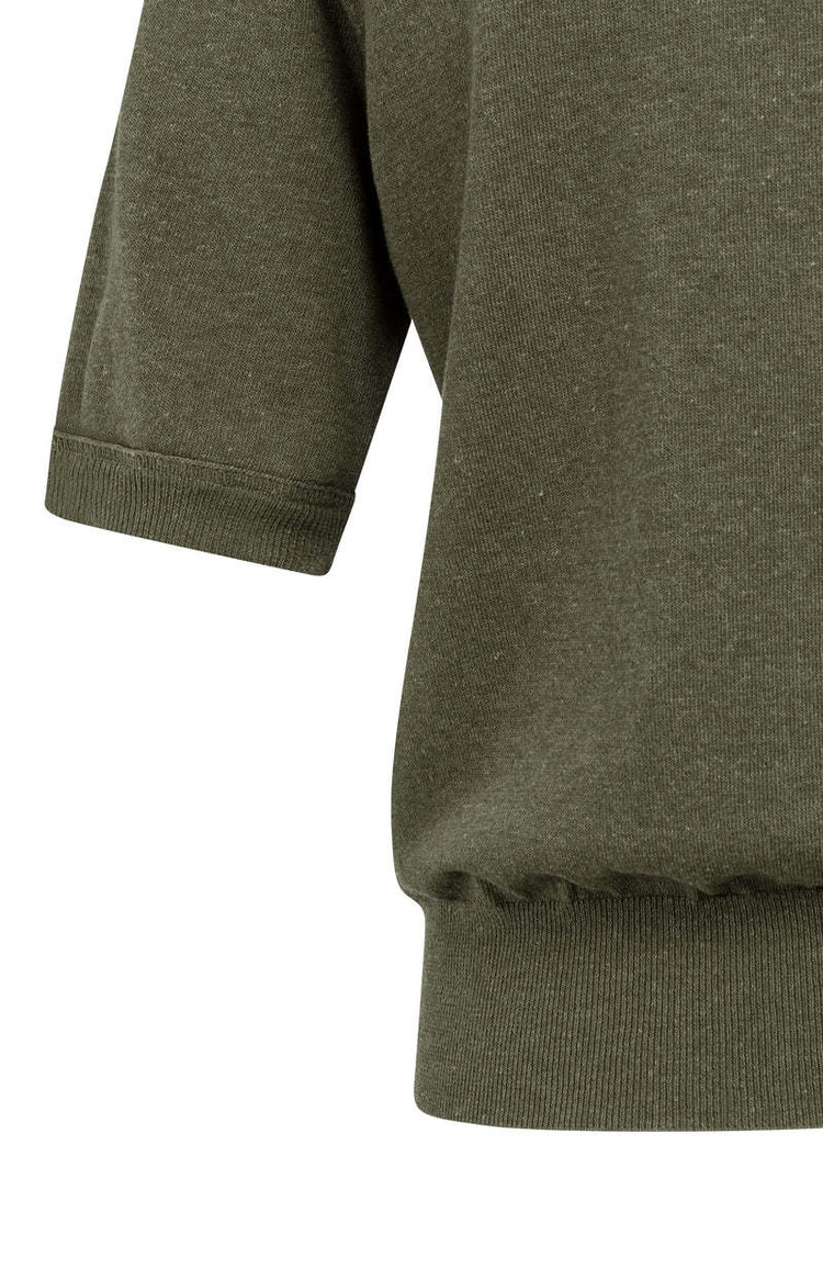 Yaya Short Sleeve Sweater with Details Army Green Melange