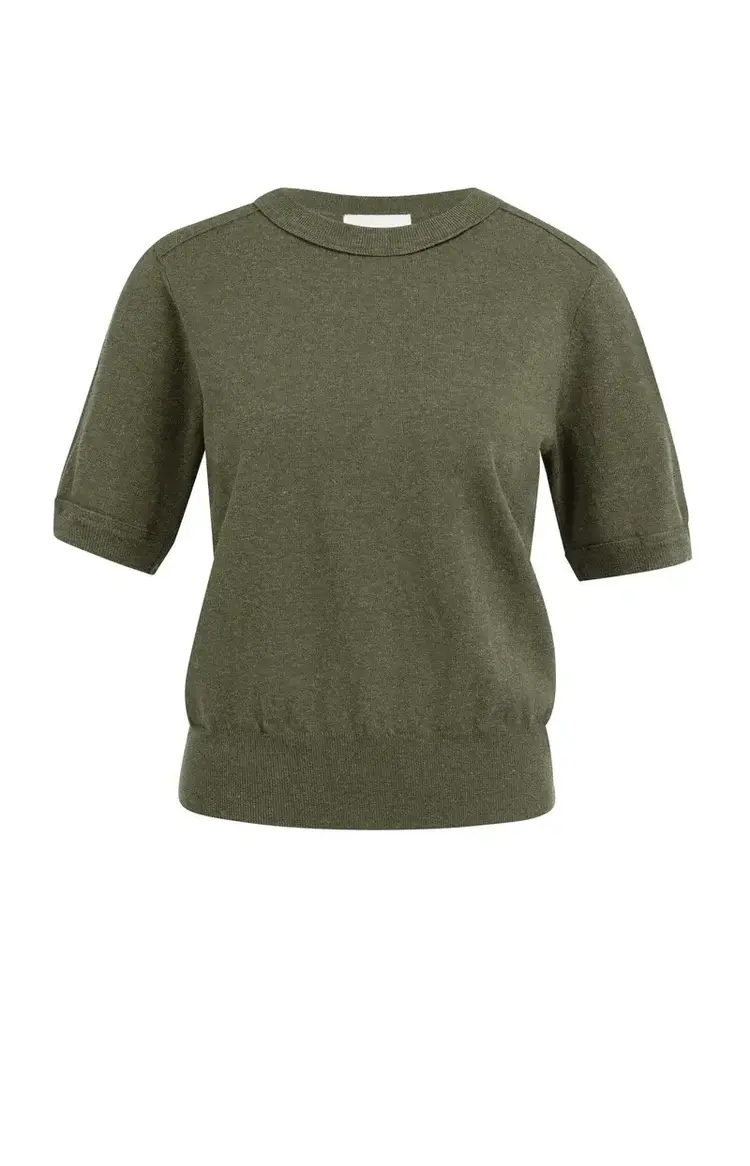 Yaya Short Sleeve Sweater with Details Army Green Melange