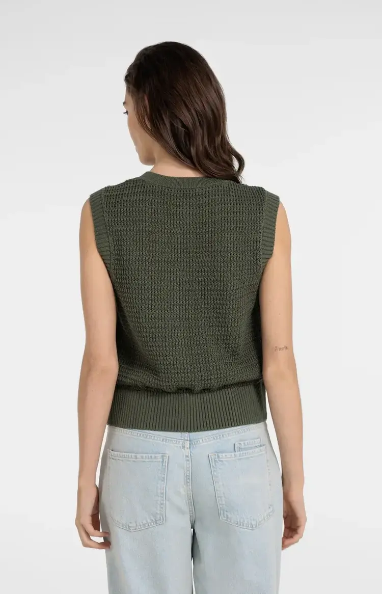 Yaya Textured Sleeveless Cardigan with Fancy Buttons Army Green