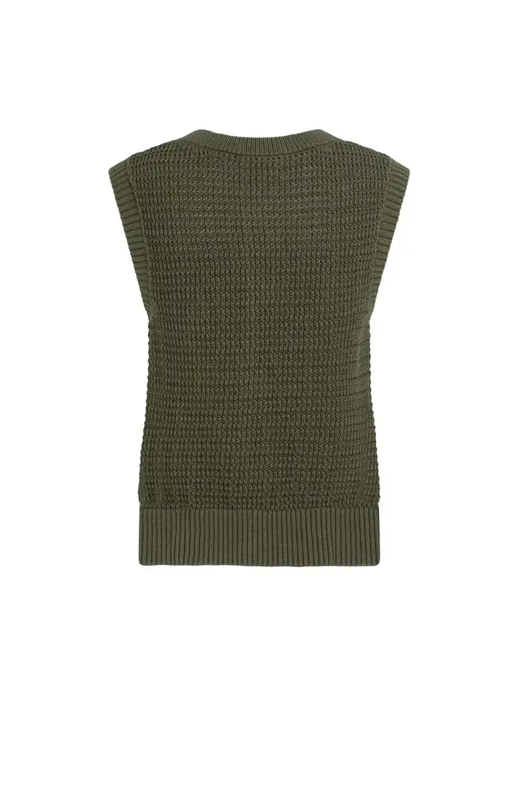 Yaya Textured Sleeveless Cardigan with Fancy Buttons Army Green