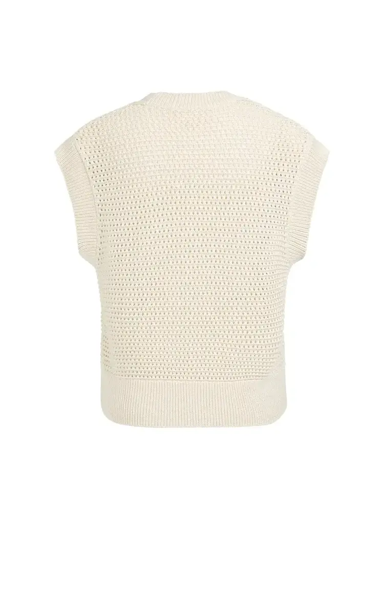 Yaya Mesh Stitch Sleeveless Cardigan with Zipper Creme Beige