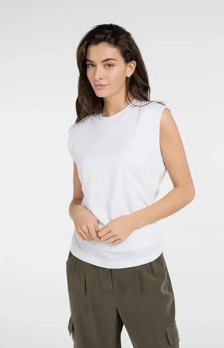 Yaya Sleeveless Top with Pleated Side Seams Pure White