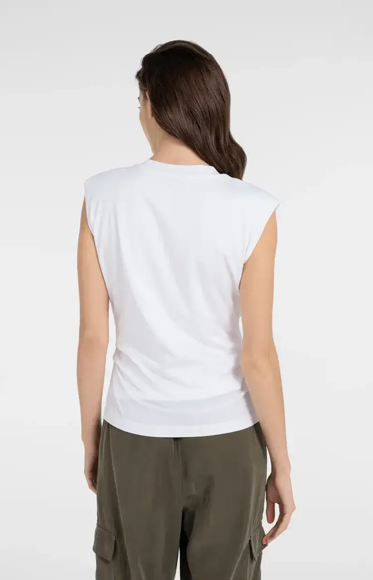 Yaya Sleeveless Top with Pleated Side Seams Pure White
