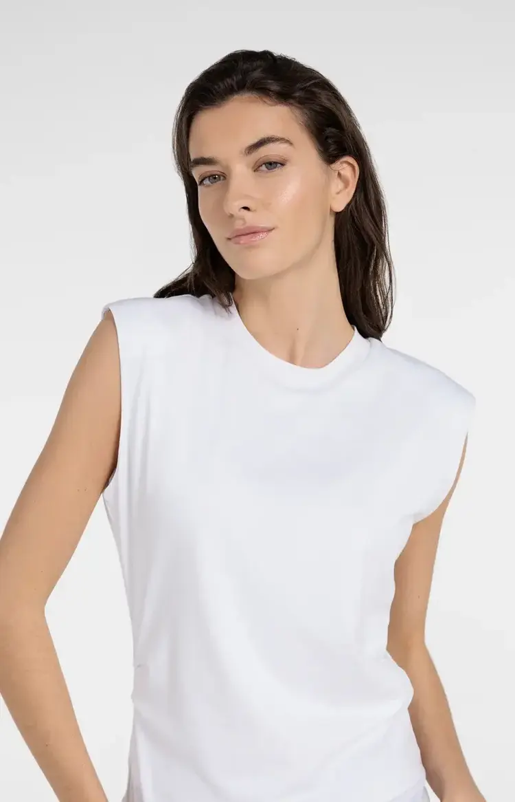 Yaya Sleeveless Top with Pleated Side Seams Pure White