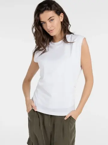 Yaya Sleeveless Top with Pleated Side Seams Pure White