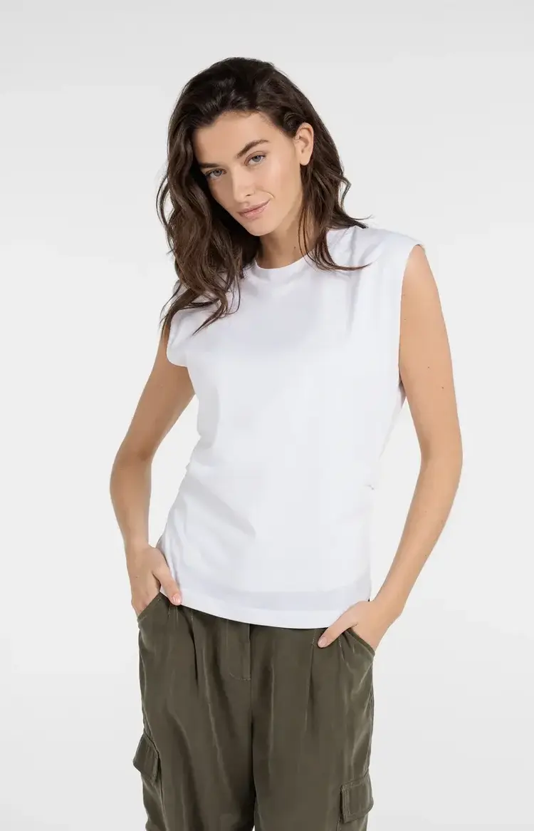 Yaya Sleeveless Top with Pleated Side Seams Pure White
