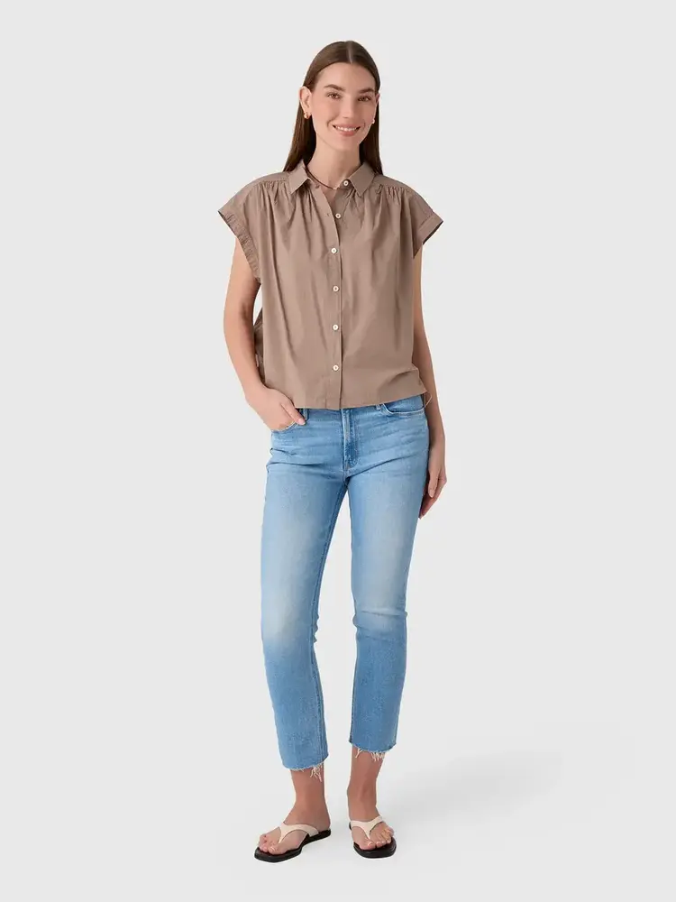 Velvet Arlend Stripe Rib & Poplin Mix Media Top Sahara