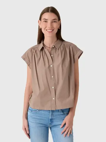 Velvet Arlend Stripe Rib & Poplin Mix Media Top Sahara