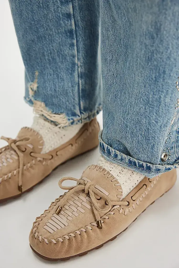 Free People Misty Suede Moccasins Sunstone Sand Suede