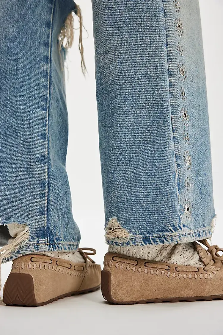 Free People Misty Suede Moccasins Sunstone Sand Suede