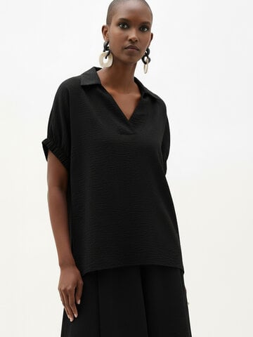 Joseph Ribkoff Woven Gauze Boxy Top Black