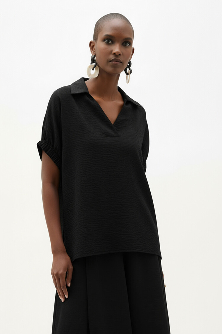 Joseph Ribkoff Woven Gauze Boxy Top Black