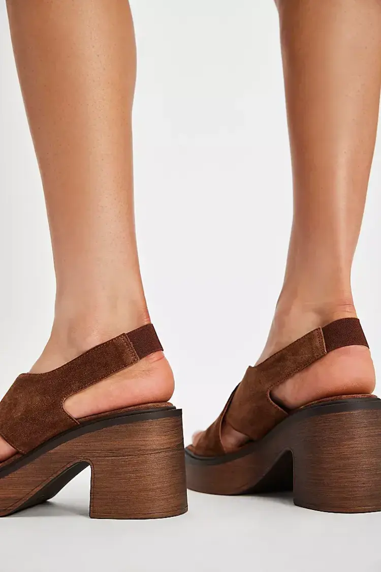 Free People Cora Platform Clogs Cognac Suede