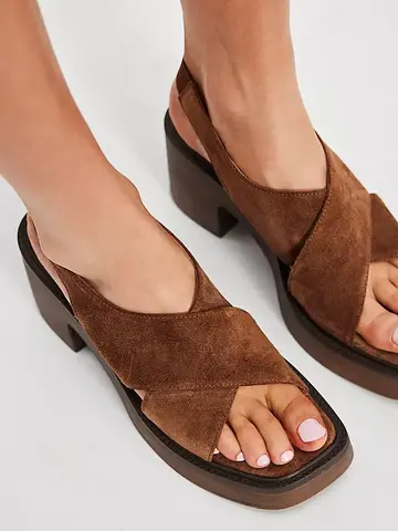 Free People Cora Platform Clogs Cognac Suede