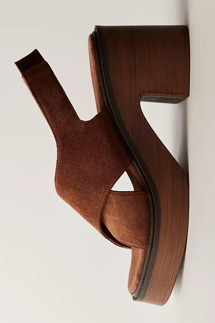 Free People Cora Platform Clogs Cognac Suede