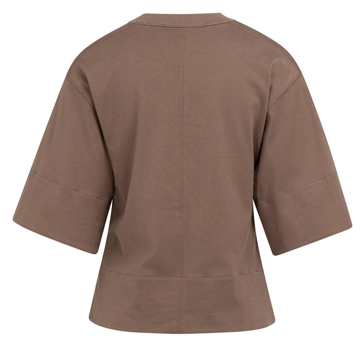 Yaya Jersey Top With Woven Details Deep Taupe Brown