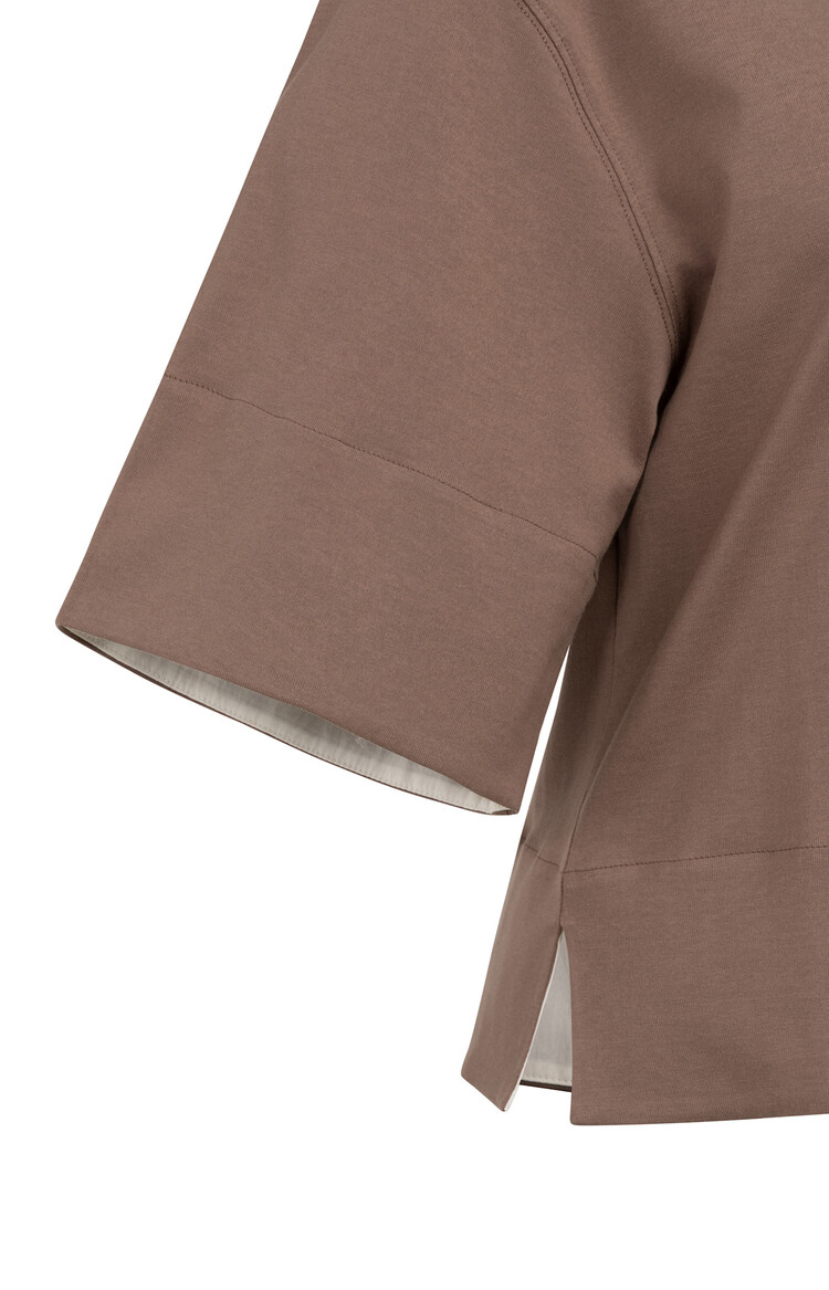 Yaya Jersey Top With Woven Details Deep Taupe Brown