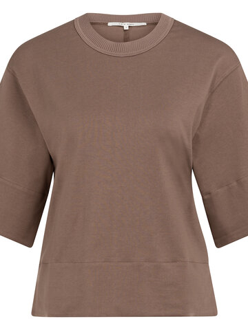 Yaya Jersey Top With Woven Details Deep Taupe Brown